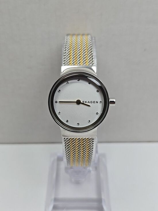 Skagen Freja Gold Silver Two Tone Mesh Crystal Dial Womens Watch New Battery main image 6